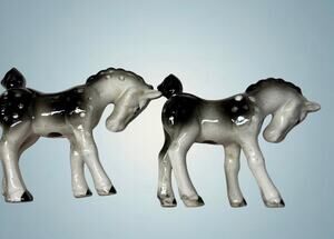 Vintage Japan Horse Foal Salt Pepper Shakers Pair Mid Century Ceramic